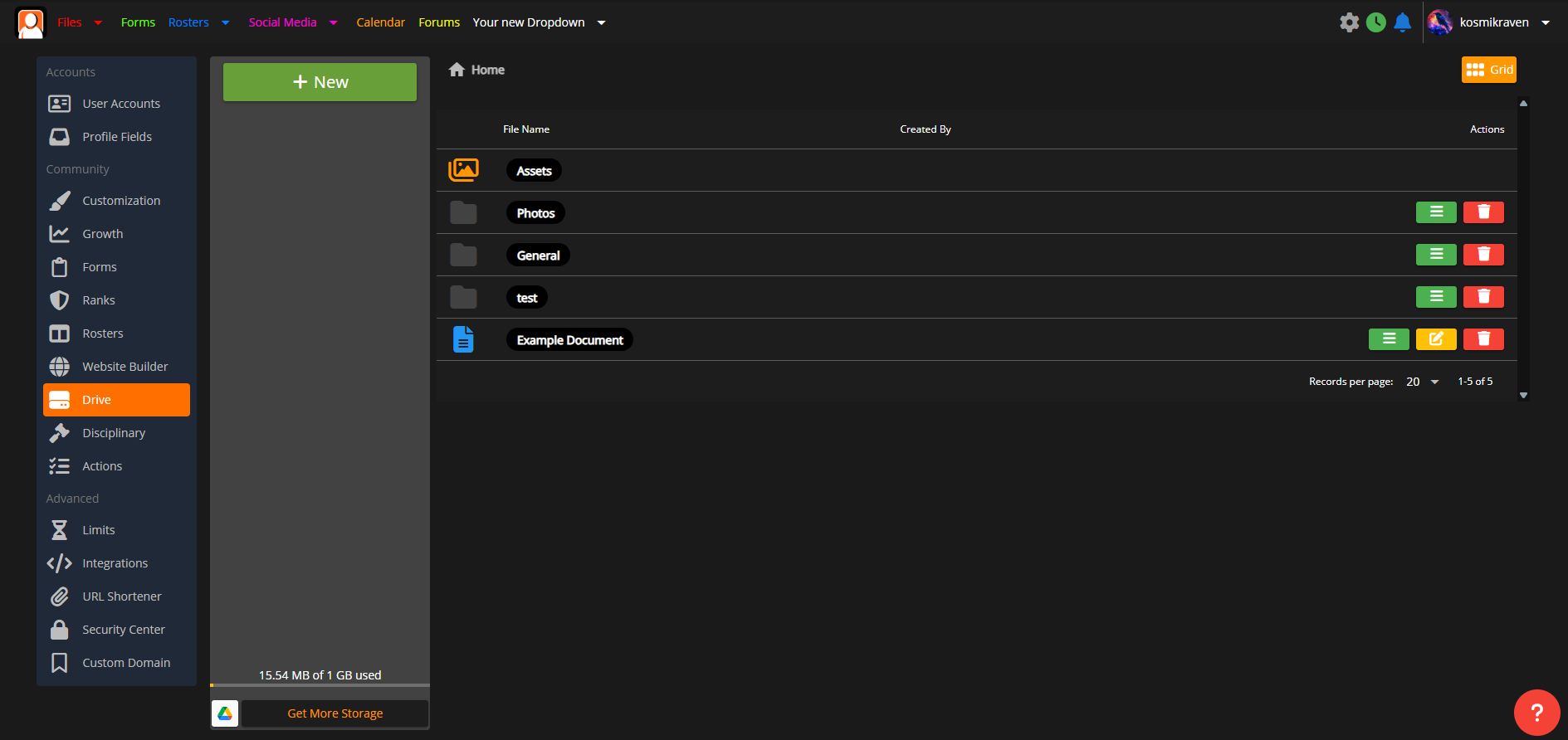 Sonoran CMS - Drive List View